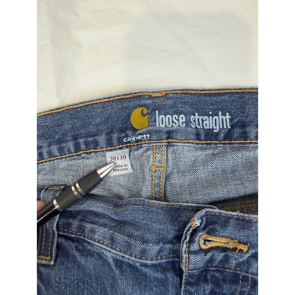 Carhartt B325 Men's Jeans 38x30 Loose Fit Straight Leg Blue Denim Workwear - Picture 4 of 10